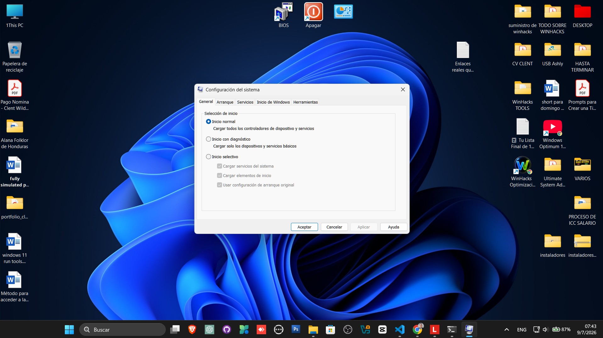 ventana Configuración del sistema abierta